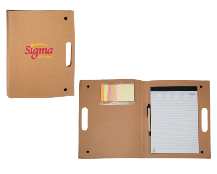 PORTAFOLIO DE CARTON CON BROCHES Y PLUMA ECOLOGICA C259